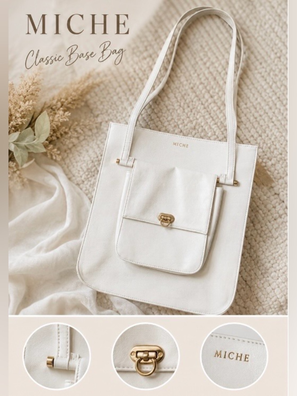 NWOT MICHE White “Penny” Shoulder Tote with Front Pocket